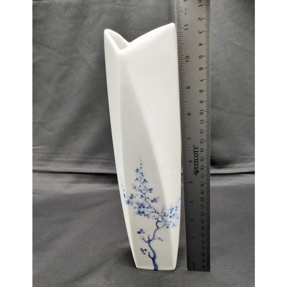 Meissen Blue Orchid Geometric Vase 11.25in Tall Porcelain Table Decor Accent